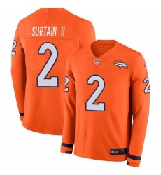 Men's Nike Denver Broncos #2 Patrick Surtain II Orange Team Color Stitched NFL Limited Therma Long Sleeve Jersey