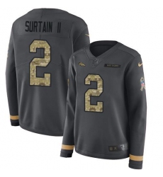 Women's Nike Denver Broncos #2 Patrick Surtain II Anthracite Salute To Service Stitched NFL Limited Therma Long Sleeve Jersey