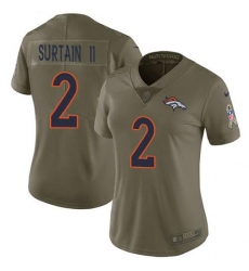 Women's Nike Denver Broncos #2 Patrick Surtain II Olive Stitched NFL Limited 2017 Salute To Service Jersey