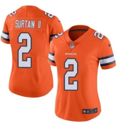 Women's Nike Denver Broncos #2 Patrick Surtain II Orange Stitched NFL Limited Rush Jersey