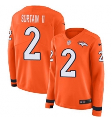 Women's Nike Denver Broncos #2 Patrick Surtain II Orange Team Color Stitched NFL Limited Therma Long Sleeve Jersey