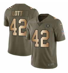 Men's Nike Oakland Raiders #42 Ronnie Lott Limited Olive/Gold 2017 Salute to Service NFL Jersey