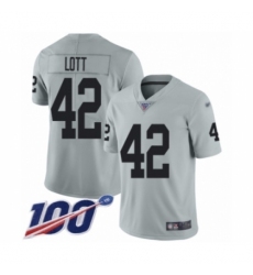 Men's Oakland Raiders #42 Ronnie Lott Limited Silver Inverted Legend 100th Season Football Jersey