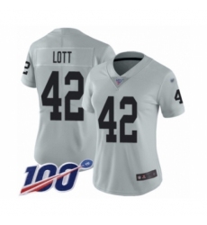 Women's Oakland Raiders #42 Ronnie Lott Limited Silver Inverted Legend 100th Season Football Jersey