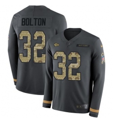 Men's Nike Kansas City Chiefs #32 Nick Bolton Anthracite Salute To Service Stitched NFL Limited Therma Long Sleeve Jersey