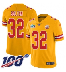 Men's Nike Kansas City Chiefs #32 Nick Bolton Gold Super Bowl LVII Patch Stitched NFL Limited Inverted Legend 100th Season Jersey