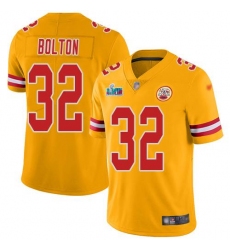 Men's Nike Kansas City Chiefs #32 Nick Bolton Gold Super Bowl LVII Patch Stitched NFL Limited Inverted Legend Jersey