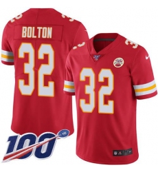 Men's Nike Kansas City Chiefs #32 Nick Bolton Red Team Color Stitched NFL 100th Season Vapor Limited Jersey