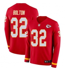 Men's Nike Kansas City Chiefs #32 Nick Bolton Red Team Color Stitched NFL Limited Therma Long Sleeve Jersey