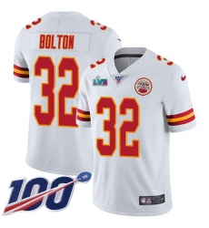 Men's Nike Kansas City Chiefs #32 Nick Bolton White Super Bowl LVII Patch Stitched NFL 100th Season Vapor Limited Jersey