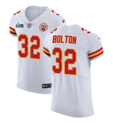 Men's Nike Kansas City Chiefs #32 Nick Bolton White Super Bowl LVII Patch Stitched NFL Vapor Untouchable Elite Jersey