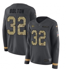 Women's Nike Kansas City Chiefs #32 Nick Bolton Anthracite Salute To Service Stitched NFL Limited Therma Long Sleeve Jersey