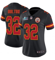 Women's Nike Kansas City Chiefs #32 Nick Bolton Black Super Bowl LVII Patch Stitched NFL Limited Rush Jersey