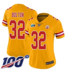 Women's Nike Kansas City Chiefs #32 Nick Bolton Gold Super Bowl LVII Patch Stitched NFL Limited Inverted Legend 100th Season Jersey