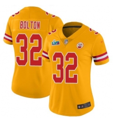 Women's Nike Kansas City Chiefs #32 Nick Bolton Gold Super Bowl LVII Patch Stitched NFL Limited Inverted Legend Jersey