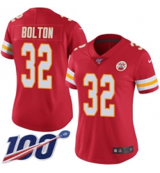 Women's Nike Kansas City Chiefs #32 Nick Bolton Red Team Color Stitched NFL 100th Season Vapor Limited Jersey