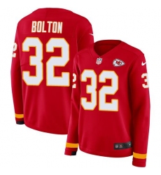 Women's Nike Kansas City Chiefs #32 Nick Bolton Red Team Color Stitched NFL Limited Therma Long Sleeve Jersey