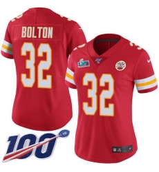 Women's Nike Kansas City Chiefs #32 Nick Bolton Red Team Color Super Bowl LVII Patch Stitched NFL 100th Season Vapor Limited Jersey