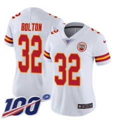 Women's Nike Kansas City Chiefs #32 Nick Bolton White Stitched NFL 100th Season Vapor Limited Jersey