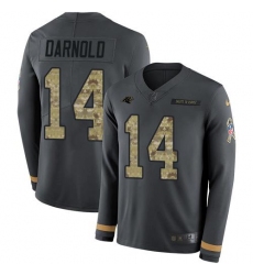 Men's Nike Carolina Panthers #14 Sam Darnold Anthracite Salute To Service Stitched NFL Limited Therma Long Sleeve Jersey