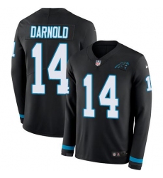 Youth Nike Carolina Panthers #14 Sam Darnold Black Team Color Stitched NFL Limited Therma Long Sleeve Jersey