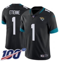 Men's Nike Jacksonville Jaguars #1 Travis Etienne Black Team Color Stitched NFL 100th Season Vapor Limited Jersey