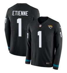 Men's Nike Jacksonville Jaguars #1 Travis Etienne Black Team Color Stitched NFL Limited Therma Long Sleeve Jersey