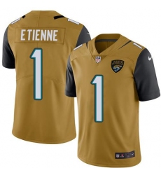 Men's Nike Jacksonville Jaguars #1 Travis Etienne Gold Stitched NFL Limited Rush Jersey