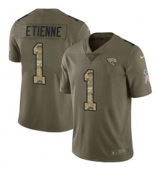 Men's Nike Jacksonville Jaguars #1 Travis Etienne Olive Camo Stitched NFL Limited 2017 Salute To Service Jersey