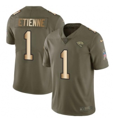 Men's Nike Jacksonville Jaguars #1 Travis Etienne Olive Gold Stitched NFL Limited 2017 Salute To Service Jersey