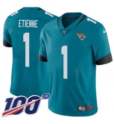 Men's Nike Jacksonville Jaguars #1 Travis Etienne Teal Green Alternate Stitched NFL 100th Season Vapor Limited Jersey