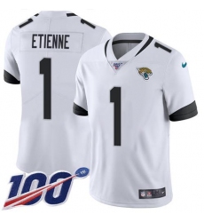 Men's Nike Jacksonville Jaguars #1 Travis Etienne White Stitched NFL 100th Season Vapor Limited Jersey