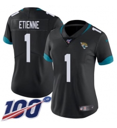 Women's Nike Jacksonville Jaguars #1 Travis Etienne Black Team Color Stitched NFL 100th Season Vapor Untouchable Limited Jersey