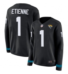 Women's Nike Jacksonville Jaguars #1 Travis Etienne Black Team Color Stitched NFL Limited Therma Long Sleeve Jersey