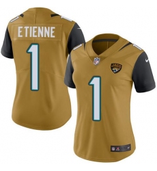 Women's Nike Jacksonville Jaguars #1 Travis Etienne Gold Stitched NFL Limited Rush Jersey