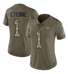 Women's Nike Jacksonville Jaguars #1 Travis Etienne Olive Camo Stitched NFL Limited 2017 Salute To Service Jersey