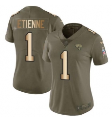 Women's Nike Jacksonville Jaguars #1 Travis Etienne Olive Gold Stitched NFL Limited 2017 Salute To Service Jersey