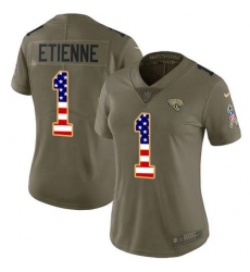 Women's Nike Jacksonville Jaguars #1 Travis Etienne Olive USA Flag Stitched NFL Limited 2017 Salute To Service Jersey