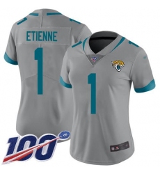 Women's Nike Jacksonville Jaguars #1 Travis Etienne Silver Stitched NFL Limited Inverted Legend 100th Season Jersey