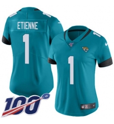 Women's Nike Jacksonville Jaguars #1 Travis Etienne Teal Green Alternate Stitched NFL 100th Season Vapor Untouchable Limited Jersey