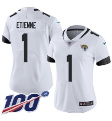 Women's Nike Jacksonville Jaguars #1 Travis Etienne White Stitched NFL 100th Season Vapor Untouchable Limited Jersey