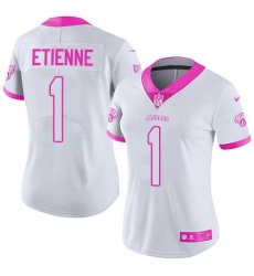 Women's Nike Jacksonville Jaguars #1 Travis Etienne WhitePink Stitched NFL Limited Rush Fashion Jersey