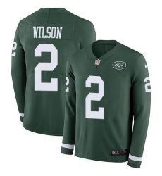 Men's Nike New York Jets #2 Zach Wilson Green Team Color Stitched NFL Limited Therma Long Sleeve Jersey