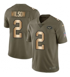 Men's Nike New York Jets #2 Zach Wilson Olive Gold Stitched NFL Limited 2017 Salute To Service Jersey