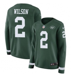 Women's Nike New York Jets #2 Zach Wilson Green Team Color Stitched NFL Limited Therma Long Sleeve Jersey