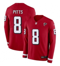 Men's Nike Atlanta Falcons #8 Kyle Pitts Red Team Color Stitched NFL Limited Therma Long Sleeve Jersey