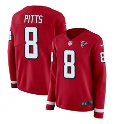 Women's Nike Atlanta Falcons #8 Kyle Pitts Red Team Color Stitched NFL Limited Therma Long Sleeve Jersey