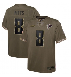 Youth Atlanta Falcons #8 Kyle Pitts Nike 2022 Salute To Service Limited Jersey - Olive