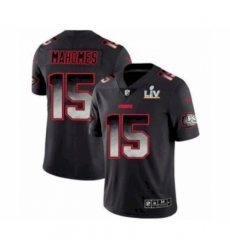 Men's  Kansas City Chiefs #15 Patrick Mahomes Black Smoke Bowl LV Jersey