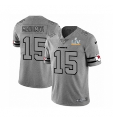 Men's  Kansas City Chiefs #15 Patrick Mahomes Gray Gridiron Super Bowl LV Jersey